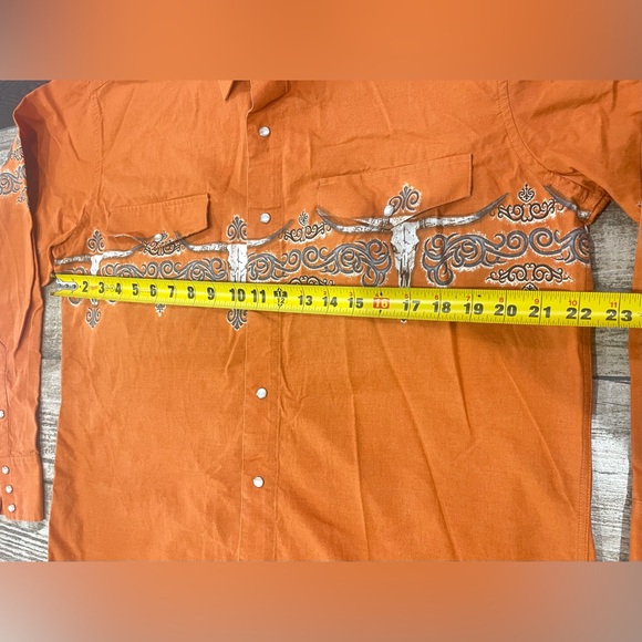 Panhandle Slim Western Longhorn Print Design Long Sleeve Men Sz L Texas Style - Picture 10 of 11